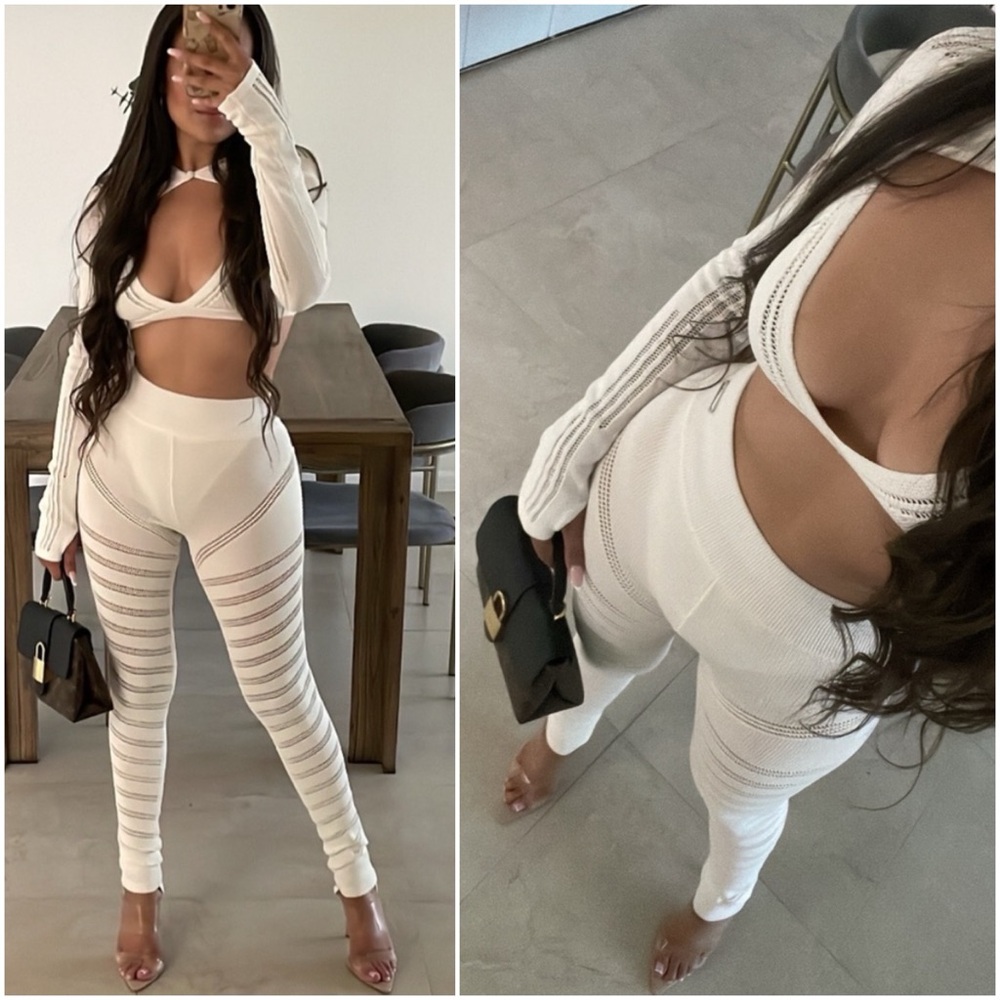 Manière De Voir High Waisted Knitted Spiral Contour Leggings White S